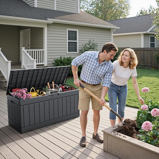Flamaker Outdoor Storage Box 80 Gallon Resin Waterproof Deck Box Delivery Box - Image 2