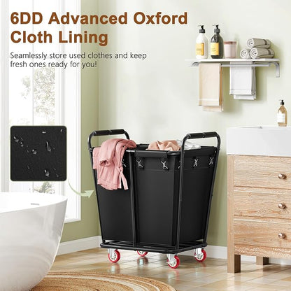 Hoctieon 2 Section Laundry Sorter Cart, 300L Rolling Hamper - Image 4