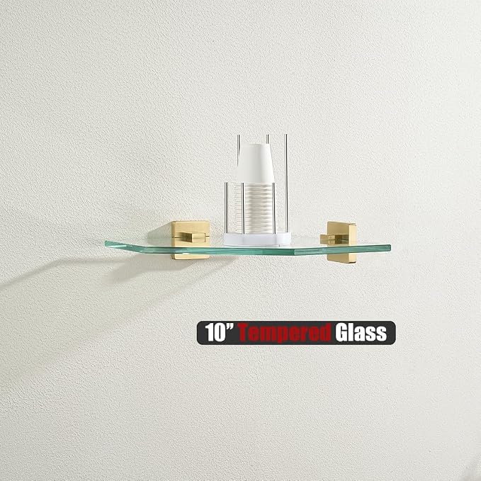 JQK Corner Glass Shelf, Brushed Gold Bathroom 304 Stainless Steel Shower - Image 5
