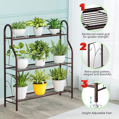 SORCEDAS Plant Stand Indoor Outdoor Plant Shelf 3 Tier Metal Corner Flower - Image 7