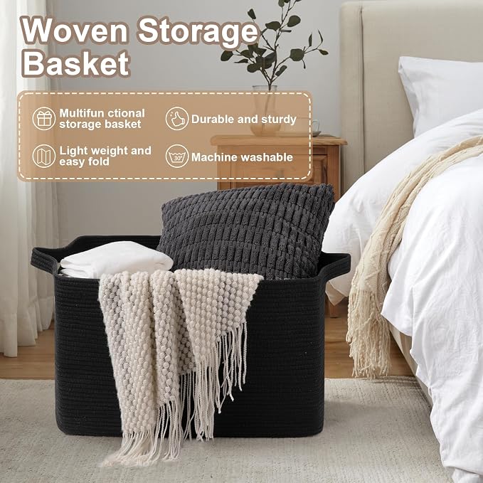 95L Extra Large Blanket Basket, Rectangle Nursery Blanket Storage - Image 7