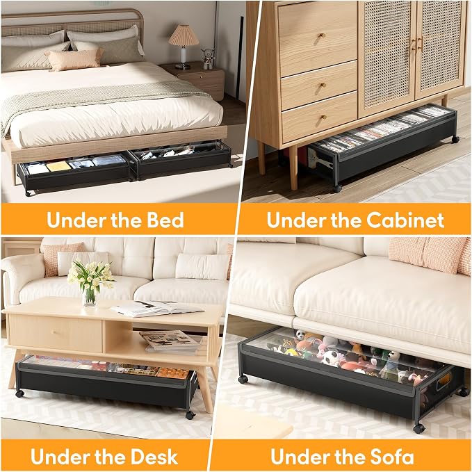 Under Bed Storage with Wheels，4 Pack Under Bed Storage Containers, Underbed - Image 6