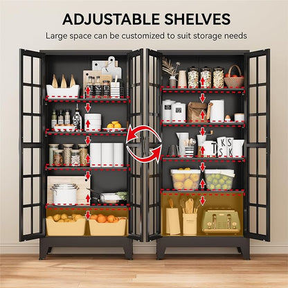 COFaR 71" Black Metal Pantry Cabinet - Image 5