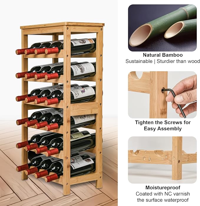 VASMIA Wine Rack Free Standing Floor, 6-Tier Display Wine Storage Shelves - Image 5