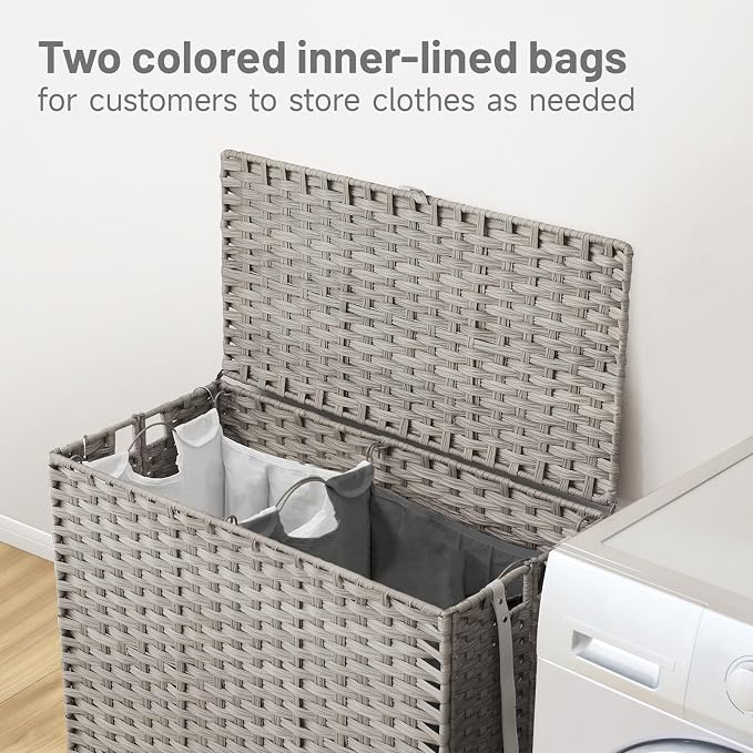 Laundry Hamper with Wheels, 39.6 Gallon Rolling Laundry Basket with Lid - Image 2