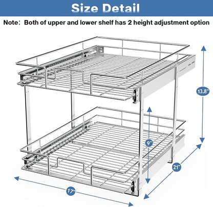 LOVMOR 2 Tier Individual Pull Out Cabinet Organizer 17" W x 21" D, Slide Out - Image 3