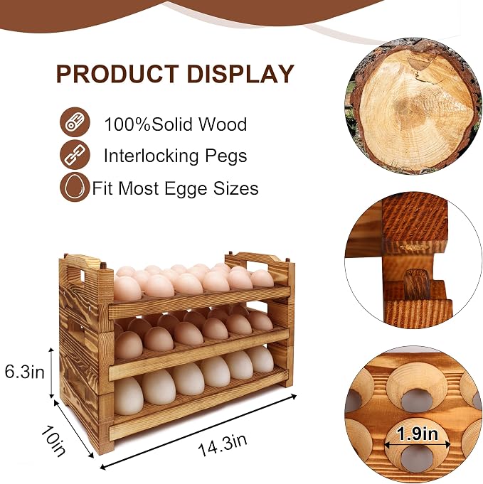 CVHOMEDECO. Wooden Egg Holder Countertop Fresh Egg Holders Firewood Egg - Image 2
