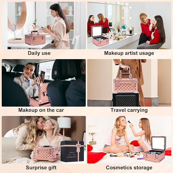 Makeup Box with Led Mirror, Travel Train Hard Case with Rechargeable Mirror - Image 7