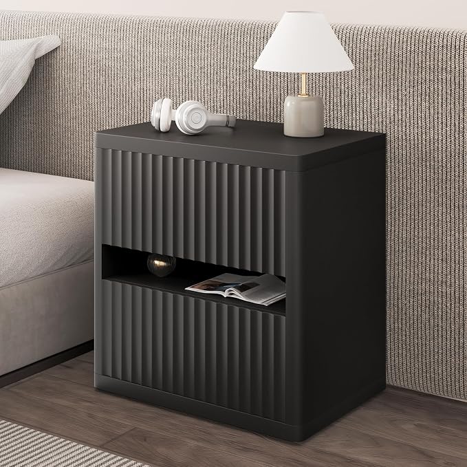 Dripex Fluted Nightstand with 2 Drawers, Large Wide Wood Night Stand Bedside - Image 8