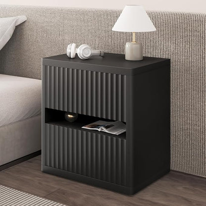 Dripex Fluted Nightstand with 2 Drawers, Large Wide Wood Night Stand Bedside - Image 8