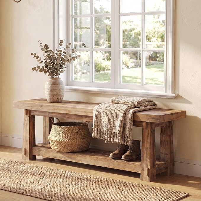 55'' Solid Wood Entryway Bench - Image 9