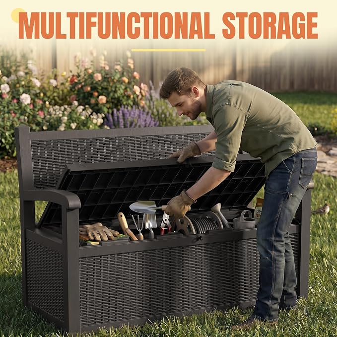 Storage Bench Outdoor Deck Box, 100 Gallon Waterproof & UV Resistant Lockable - Image 6