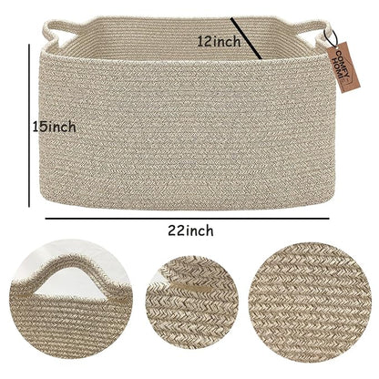 COMFY-HOMI Large Rectangular Blanket Basket, Woven Cotton Rope Baskets - Image 4
