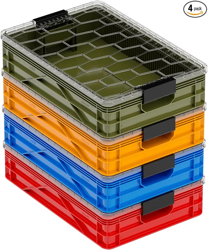 SIDIO Quarter Crate 4 Pack of Stackable Storage Bins by Sidio