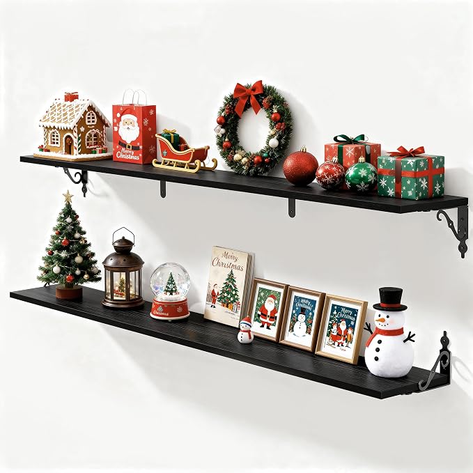 Fun Memories 55 Inch Floating Shelves, Long Floating Shelves Wall-Mounted by FunMemories
