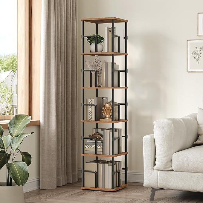 MAHANCRIS 5-Tier Rotating Bookshelf, Freestanding Corner Bookshelf, 360° - Image 2