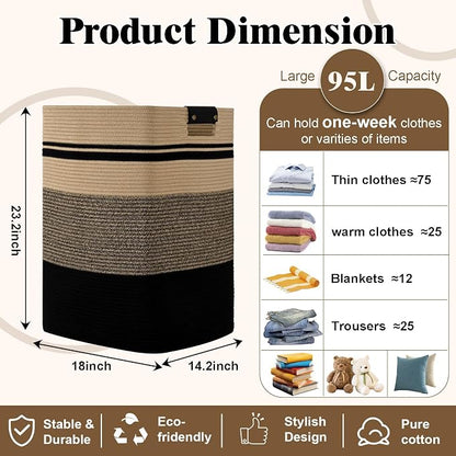 Laundry Hamper, 95L Tall Laundry Basket - Image 3