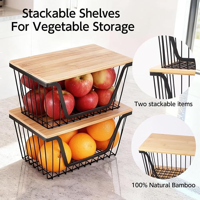 2 Pack Onion and Potato Storage Bins, Stackable Pantry Organizers Storage - Image 3