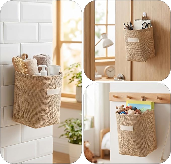 2 Pack Wall Hanging Storage Bags, Cotton Linen Hanging Organizer Foldable - Image 7