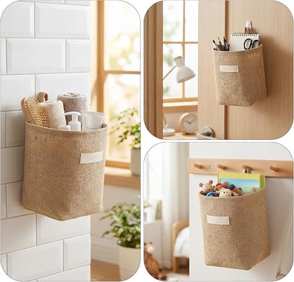 2 Pack Wall Hanging Storage Bags, Cotton Linen Hanging Organizer Foldable - Image 7