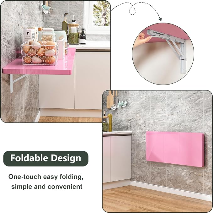 Clikuutory Wall Mounted High Gloss Folding Table, Wall Desk Fold Down - Image 5