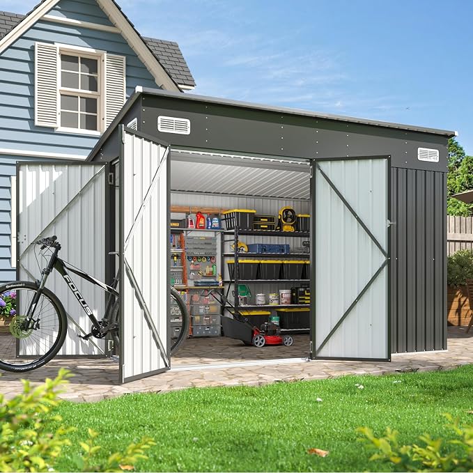 Aoxun 9.4'x7.3' Triple Door Shed Outdoor Storage Shed - Image 8