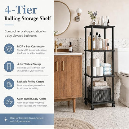 4-Tier 38.2" Tall Black Bathroom Shelving Unit - Image 6