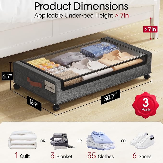 Yecaye 3 Pack Under Bed Storage - Image 2