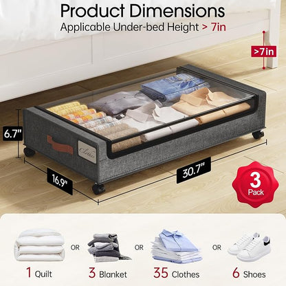 Yecaye 3 Pack Under Bed Storage - Image 2
