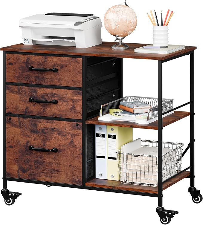 SUPER DEAL 3 Drawer Mobile File Cabinet, Fabric Lateral Filing Cabinet by Superdeal