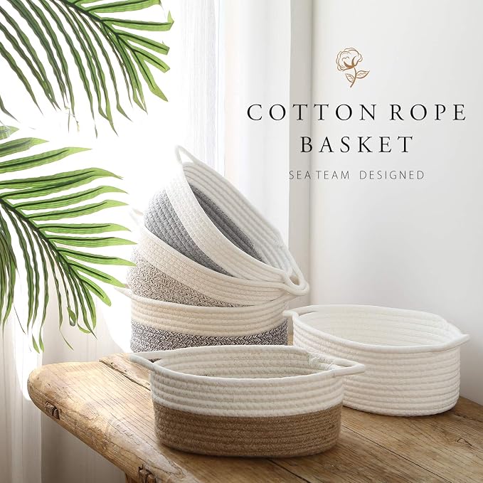 Sea Team 2-Pack Cotton Rope Baskets, Fabric Tray, Oval Open Dish - Image 2