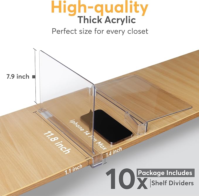 10 Pack Acrylic Shelf Dividers for Closet Organization 11x7.9 Inch – Clear - Image 7