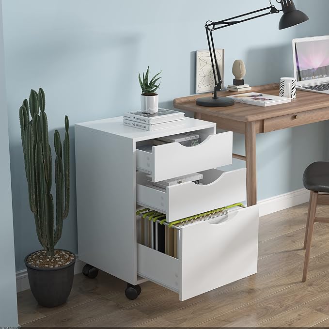 QDSSDECO 3 Drawer Mobile File Cabinet, Rolling Vertical Filing Cabinet fits A4 - Image 2