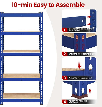 Yaheetech 5-Tier Heavy Duty Storage Shelves 28" W x 12" D x 60" H Blue | - Image 7