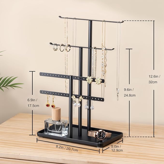 pickpiff Jewelry Stand Organizer, 12.5" Tall Sturdy Metal, 3-Tier Jewelry Holder - Image 3