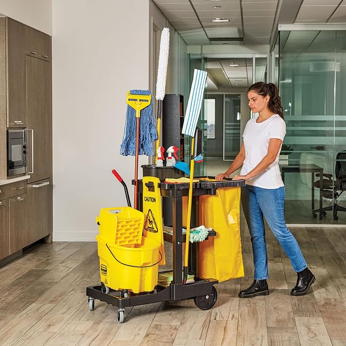 Rubbermaid Commercial Traditional Janitorial 3-Shelf Cleaning Cart, Wheeled - Image 3