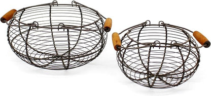 CVHOMEDECO. Round Wire Egg Baskets Rustic Fruit Baskets - Image 2