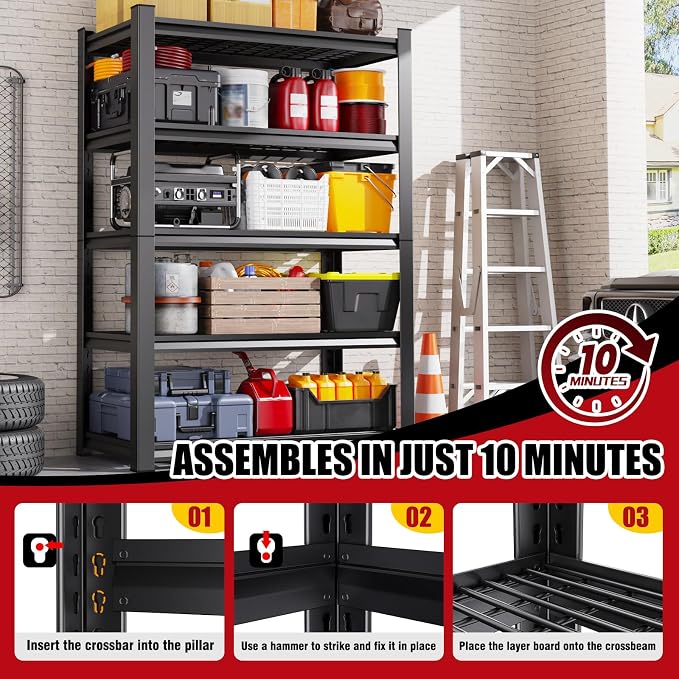 71"Hx35"Wx16"D Wire Garage Shelving-2500LBS 5 Tier Storage Shelves, Adjustable - Image 6