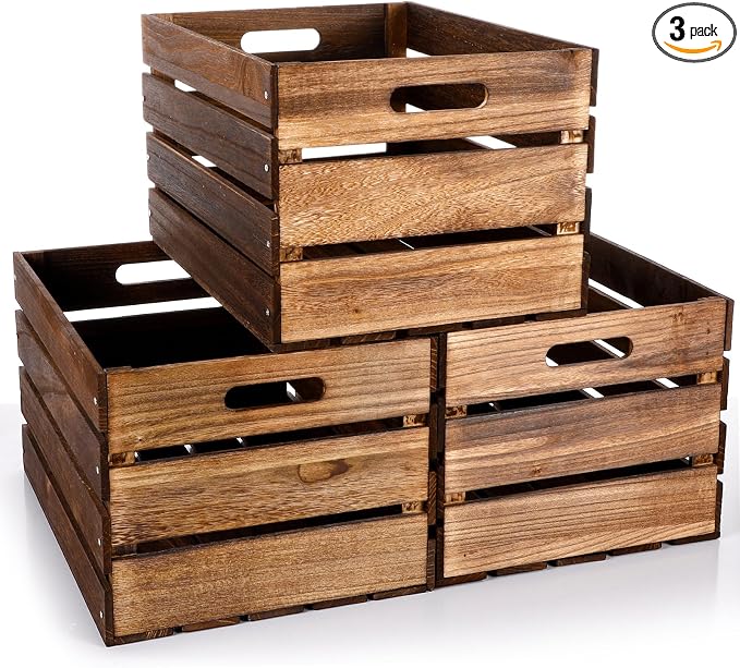 Weysat 3 Pack Large Wood Crates Box by Weysat