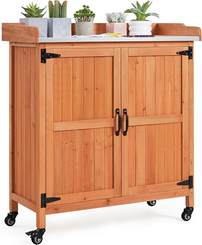 Topeakmart Wooden Outdoor Potting Bench Table by Topeakmart