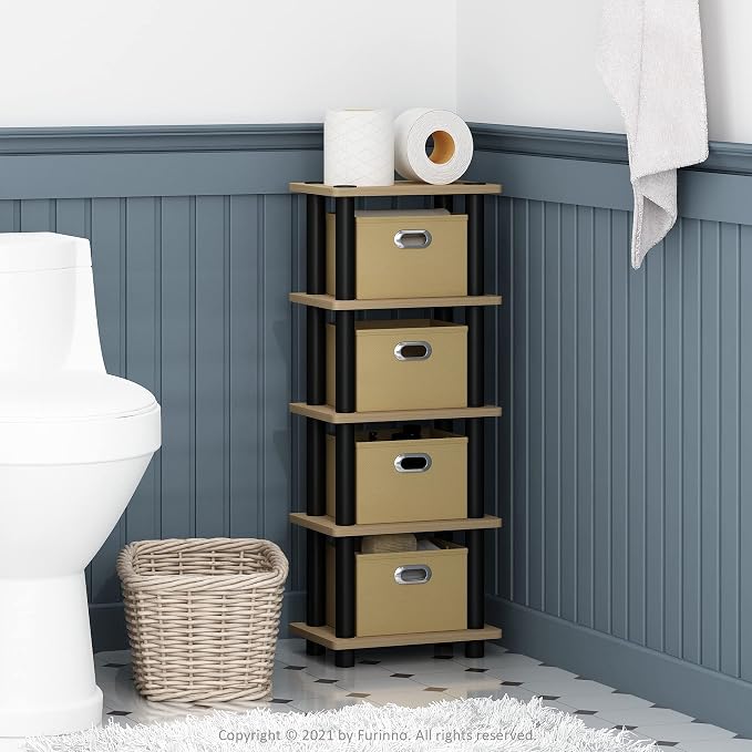 FURINNO LAci 4-Bins System Rack, Oak/Black/Light Brown - Image 2