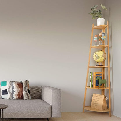 Bamboo Corner Shelf Stand for Display, 5-Tier Shelf for Organize - Image 6