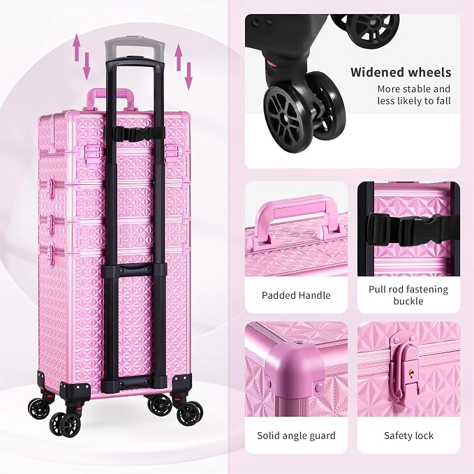 AROUS 5 in 1 Rolling Makeup Train Case Cosmetology Case on Wheels Large - Image 5
