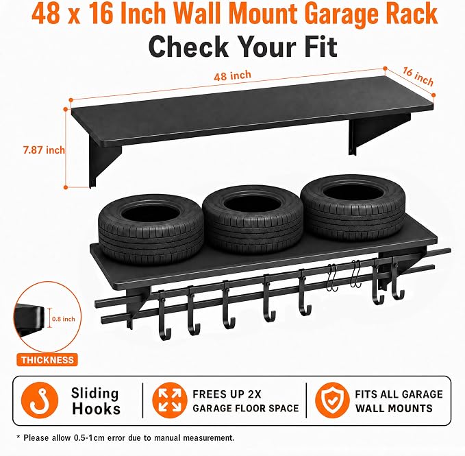 2-Pack 4ft x 16in Heavy Duty Metal Garage Wall Shelving, 700lbs Capacity Solid - Image 2