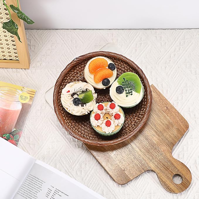 Hipiwe Small Key Basket Bowl for Entryway 7.6" Round Woven Wicker Basket Fruit - Image 9