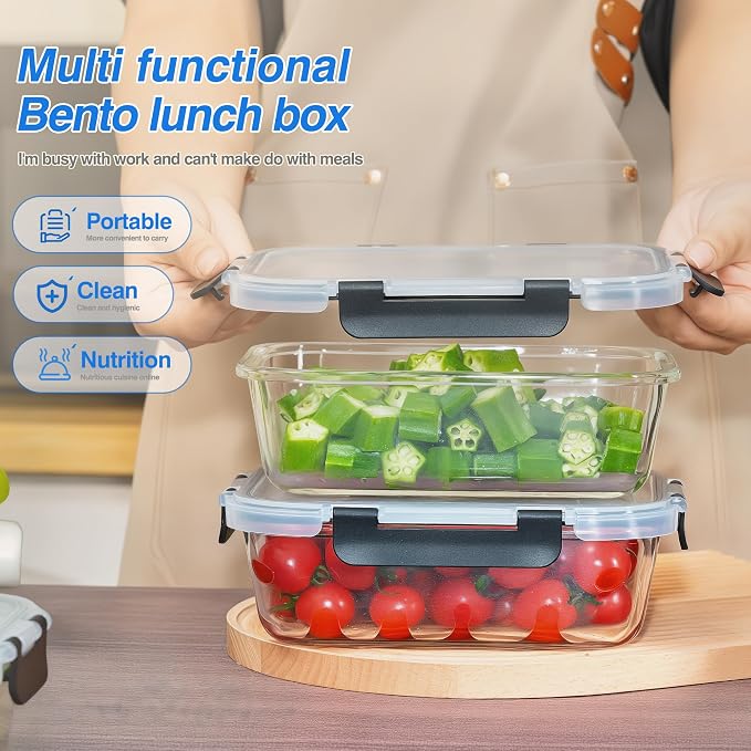 5-Piece Set, 36 oz Glass Meal Prep Containers - Image 6