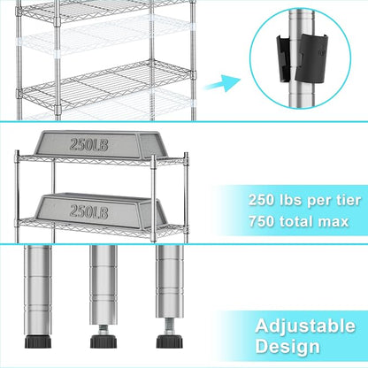 Auslar 3-Shelf Storage Wire Shelves Heavy Duty 3 Tiers Standing Shelving Units - Image 6