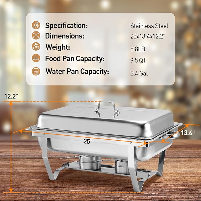 Rengue 9.5 QT Chafing Dishes, 4 Pack High Premium Stainless Steel Complete Set - Image 9