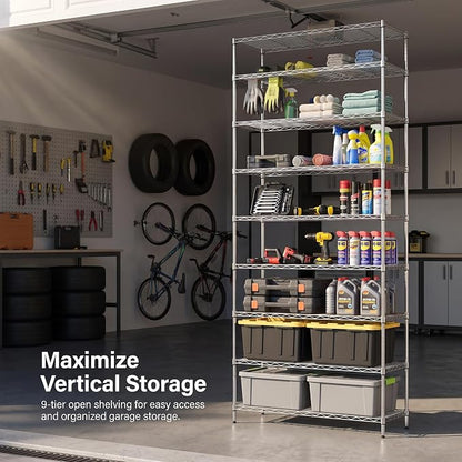 Finnhomy 9-Tier Wire Shelving Unit Adjustable Steel Wire Rack Shelving - Image 6