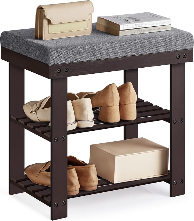 SONGMICS Bamboo Shoe Bench, 3-Tier Shoe Rack Organizer by Unknown